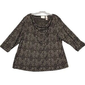 First Issue Blouse Women's Size‎ 18-20W Cowl Neck Black Tan Geometric Print